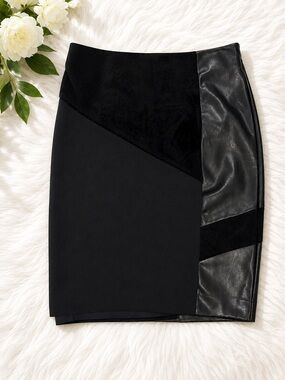 Calvin Klein Size 10 Black Colorblock Faux Leather Pencil Skirt Career Chic U78